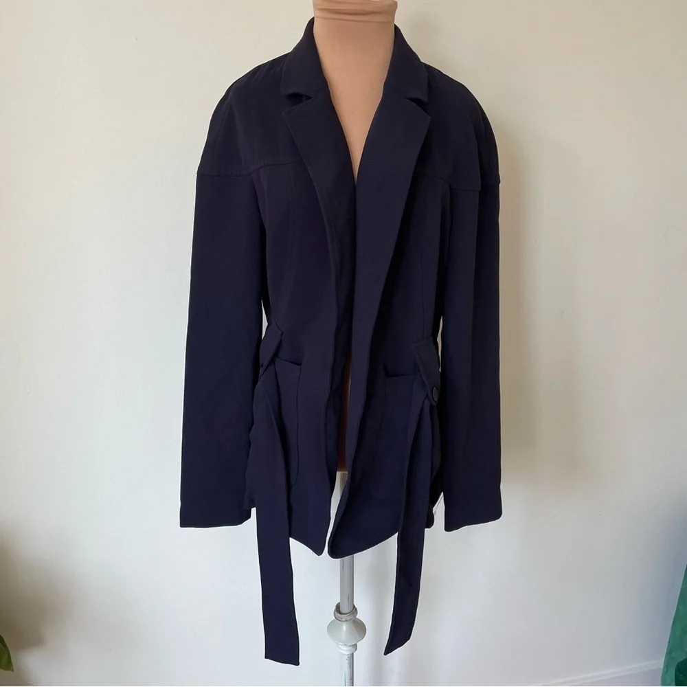 Derek Lam Collective Belted Cardigan Navy Blue Crepe Jacket Size IT 42/US 6